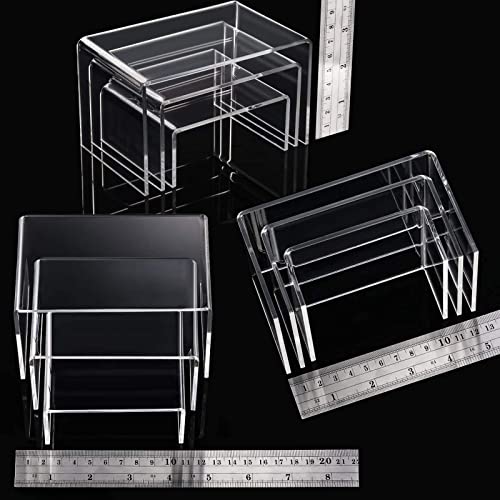  2 Sets Clear Acrylic Display Risers, Jewelry Display Riser Shelf Showcase Fixtures (Medium Set, Clear)
