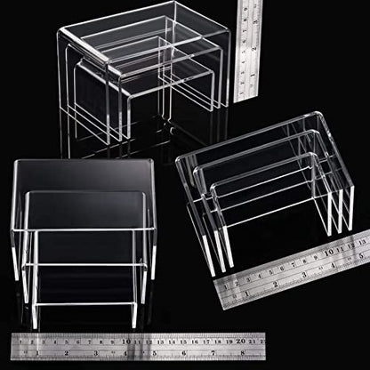  2 Sets Clear Acrylic Display Risers, Jewelry Display Riser Shelf Showcase Fixtures (Medium Set, Clear)