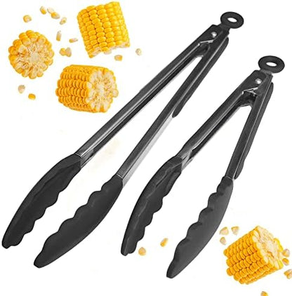  Ium Silicone Kitchen Tongs For Cooking Set (9" & 12" Gray Black) - Stainless Steel Tongs For Cooking With Silicone Tips - Non-Stick, High Heat Resistant Silicone Tongs (600°F)