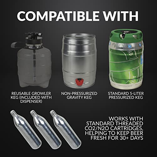  Homecraft Black Stainless Steel Easy-Dispensing Tap Beer Cooling System Kegerator, Includes Reusable Growler, CO2 Cartridges, Removable Drip Tray & Cleaning Kit, Fresh For 30 Days