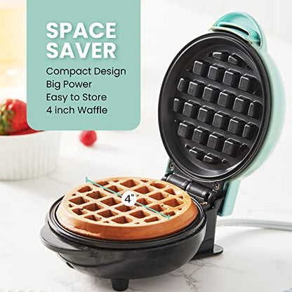  WM013M# Electric Nonstick Mini Waffle Maker, 1-Inch Thick Waffles, Compact Design, Hash Browns, Keto, Snacks, Sandwich, Eggs, Easy To Clean, Mint