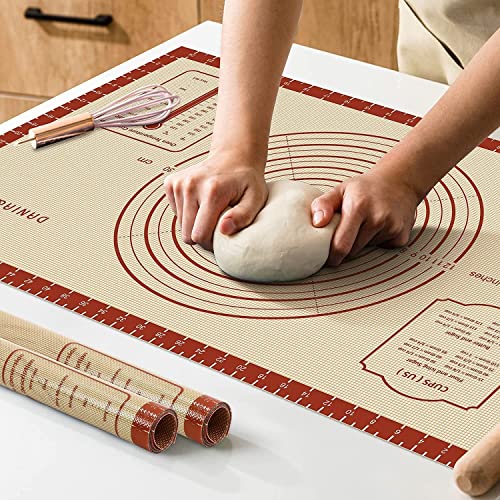  On Stick 28''x20'' Extra Large Thick Silicone Pastry Mat, With Measurements For Non-slip Silicone Baking Sheet, Counter Mat, Dough Rolling, Reusable Bakeware Mats For Cookies, Macarons, Bread, Pizza