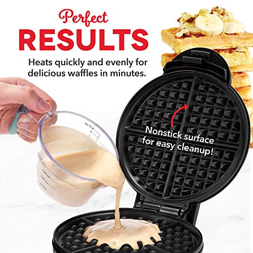 Dash Ash DEWM8100BK Express 8” Waffle Maker Machine, 8 Inch, Black & DMS001BK Mini Round, Electric Griddle Machine For Individual Pancakes, Cookies, Eggs & Other With Indicator Light, Black