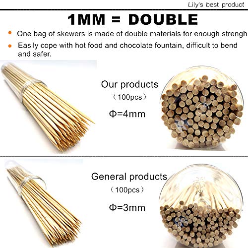  6" Natural Bamboo Skewers For BBQ，Appetiser，Fruit，Cocktail，Kabob，Chocolate Fountain，Grilling，Barbecue，Kitchen，Crafting And Party. Φ=4mm, More Size Choices 8"/10"/12"/14"/16"/30"(100 PCS)