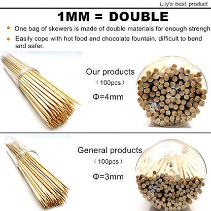  6" Natural Bamboo Skewers For BBQ，Appetiser，Fruit，Cocktail，Kabob，Chocolate Fountain，Grilling，Barbecue，Kitchen，Crafting And Party. Φ=4mm, More Size Choices 8"/10"/12"/14"/16"/30"(100 PCS)