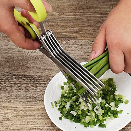  Erb Salad Scissors With 5 Blades And Cover - Cool Kitchen Gadgets - Cutter, Salad Chopper And Mincer - Sharp Heavy Duty Shears For Cutting, Shredding And Cooking Fresh Garden Herbs