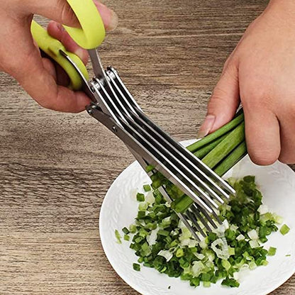  Erb Salad Scissors With 5 Blades And Cover - Cool Kitchen Gadgets - Cutter, Salad Chopper And Mincer - Sharp Heavy Duty Shears For Cutting, Shredding And Cooking Fresh Garden Herbs