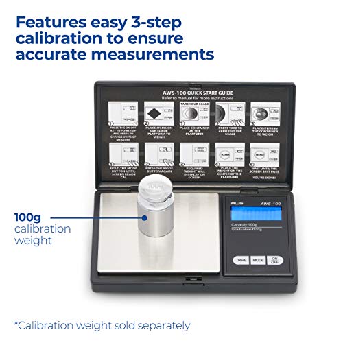  Eries Digital Pocket Weight Scale 100g X 0.01g, (Black), AWS-100-Black