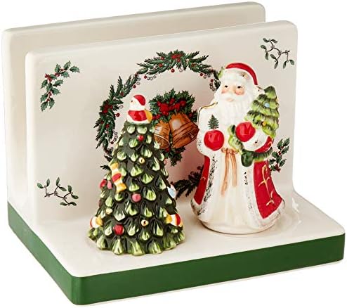 Spode Christmas Tree Collection Gold Figural Tree & Gift Salt And Pepper Shaker, Green, Measures 3.5-Inches, Holiday Kitchen And Table Shaker Set, Festive Home Décor
