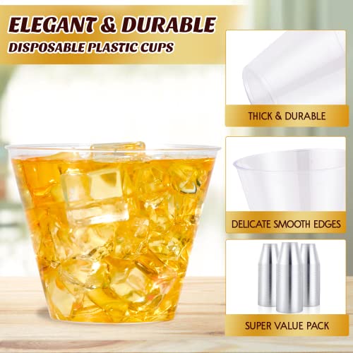  100 Pack 9 OZ Clear Plastic Cups, Hard Clear Disposable Plastic Cups, Bulk Plastic Tumblers Cups For Wedding, Thanksgiving, Halloween, Christmas Party