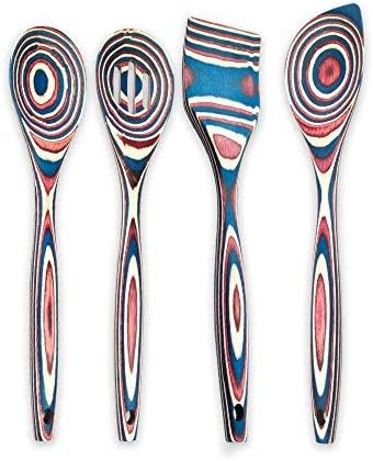  Pakkawood 4-Piece Utensil Set - Elegant Kitchen Spoon, Slotted Spoon, Corner Spoon, And Spatula For Serving & Cooking, Heat Resistant & Non-Stick Utensils