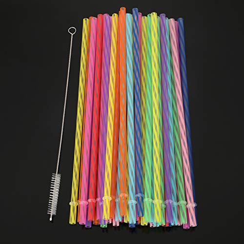  50 Pieces Reusable Drinking Straw Thick Plastic Straws With Cleaning Brush Straw Cleaner (11 Inch, Multi Color 2)