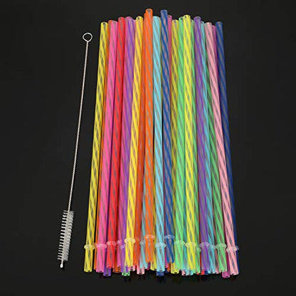  50 Pieces Reusable Drinking Straw Thick Plastic Straws With Cleaning Brush Straw Cleaner (11 Inch, Multi Color 2)
