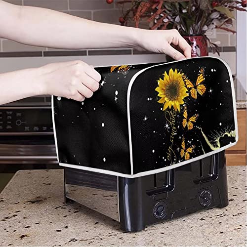  Toaster Dust Cover 4 Slice, Butterfly Sunflower Anti-Sputtering Toaster Covers, Washable Decorative Bread Toaster Cover, Dust Fingerprint Protection For Toasters Bread Maker, Black