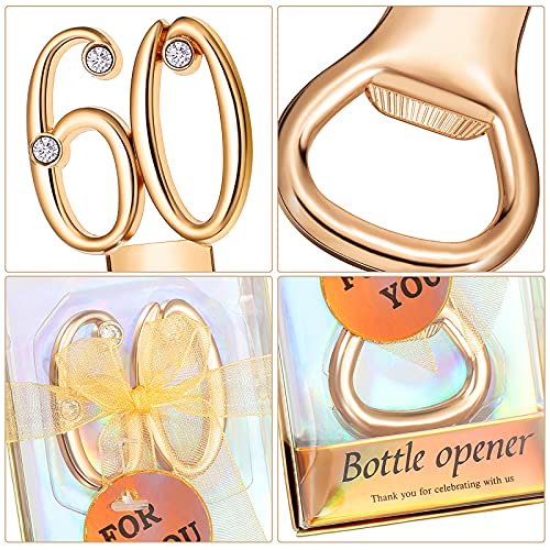  50 Pcs Golden Bottle Opener Birthday Party Favors, Rhinestones Wedding Anniversary For Guests Beer Opener Favor Gift Party Decor (60th Style)