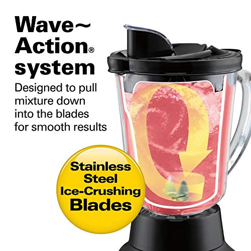 Hamilton Beach 58181 Blender To Puree, Crush Ice, And Make Shakes And Smoothies, 40 Oz Glass Jar, 6 Functions + 20 Oz Travel Container, Gray