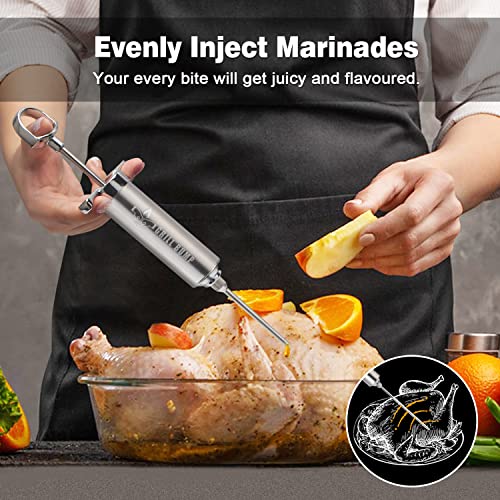  Rill Bump Meat Injector Syringe Kit With 3 Professional Marinade Injector Needles And Travel Case For BBQ Grill Smoker, Turkey And Brisket; 2-oz Large Capacity, Both Paper User Manual And E-Book