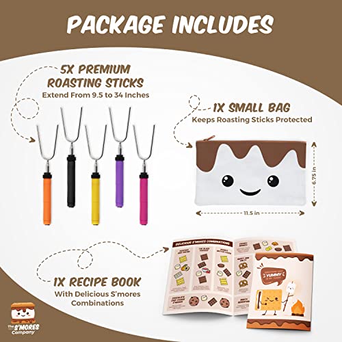  He S'mores Company - Smores Caddy & 4 Marshmallow Roasting Sticks Kit, Large Marshmallow Smores Caddy Kit For Fire Pit Campfire Accessories, For Camping, Glamping, BBQ, Picnic