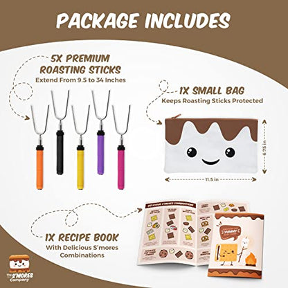  He S'mores Company - Smores Caddy & 4 Marshmallow Roasting Sticks Kit, Large Marshmallow Smores Caddy Kit For Fire Pit Campfire Accessories, For Camping, Glamping, BBQ, Picnic