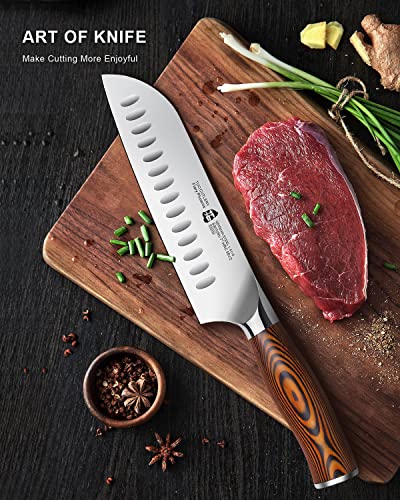  Santoku Knife - 7 Inch Kitchen Knife Japanese Chef Knife, High Carbon Stainless Steel Chef Knife, Ergonomic Pakkawood Handle, Gift Box - Fiery Phoenix Series