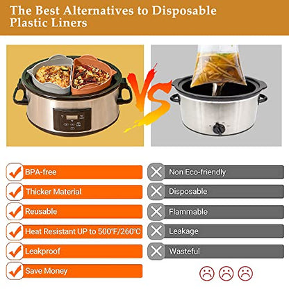  Slow Cooker Divider Liner Fit 6-8 QT, Silicone Crock Pot Liners Reusable Pot Divider Insert Cooking Accessories - Dishwasher Safe, Leakproof, BPA Free (Grey+Beige)