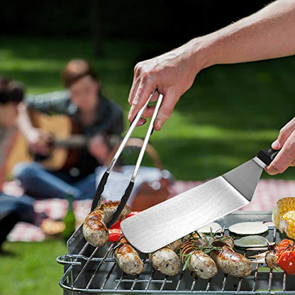  Flat Top Griddle Accessories Set For Blackstone And Camp Chef, Professional Grill Spatula Set With Burger Spatulas Scraper, BBQ Tool Griddle Utensils Kit For Men Outdoor Flattop Grills Cooking (Black)