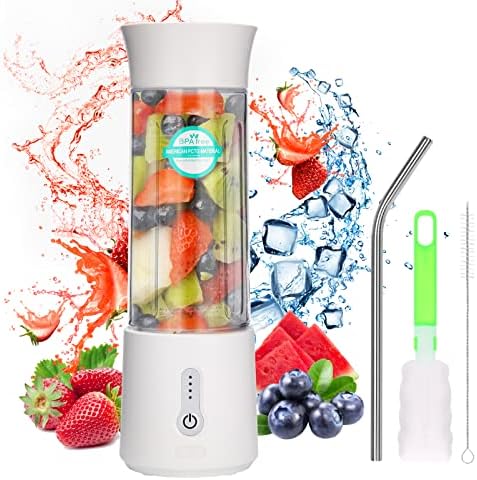  Portable Blender For Shakes And Smoothies,17oz Personal Size Blender With USB Rechargeable And 6 Blades, Fruit Veggie Fresh Juicer Mini Portable Blender Cup For Travel Sports Kitchen (White)
