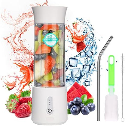  Portable Blender For Shakes And Smoothies,17oz Personal Size Blender With USB Rechargeable And 6 Blades, Fruit Veggie Fresh Juicer Mini Portable Blender Cup For Travel Sports Kitchen (White)