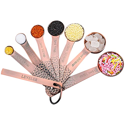 GENERIC Measuring Spoons Set, Copper Measuring Spoons Set, 7 Bronze Measuring Spoons With Leveler, Stainless Steel Baking Measurer Spoons, Kitchen Measurement Spoons Set Of 8, A: Copper