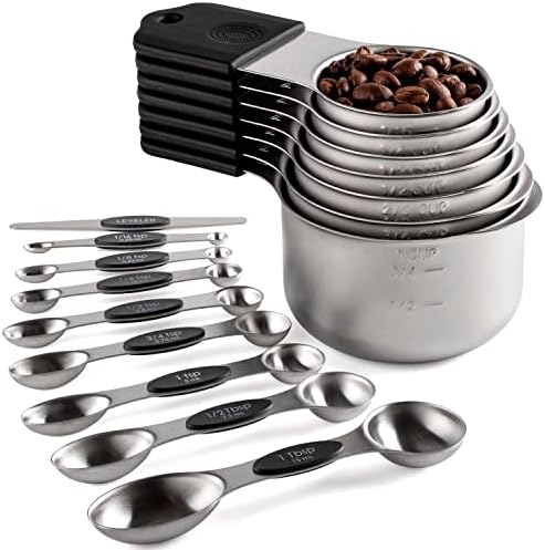  Magnetic Measuring Cups And Spoons Set Including 7 Stainless Steel Heavy Duty Measuring Cup 8 Double Sided Measuring Spoons With 1 Leveler For Dry And Liquid Ingredients (Color)