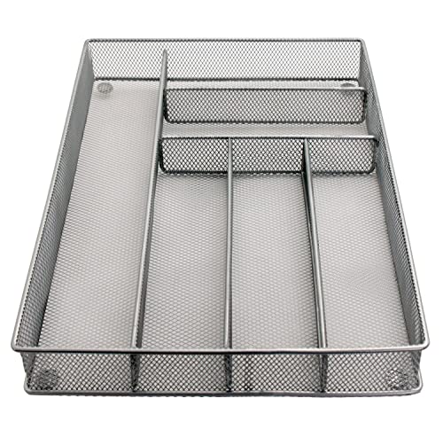  Mesh Large Cutlery Tray With Foam Feet - 6 Compartments - Kitchen Organization/Silverware Storage Utensil Flatware Tray
