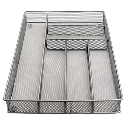  Mesh Large Cutlery Tray With Foam Feet - 6 Compartments - Kitchen Organization/Silverware Storage Utensil Flatware Tray