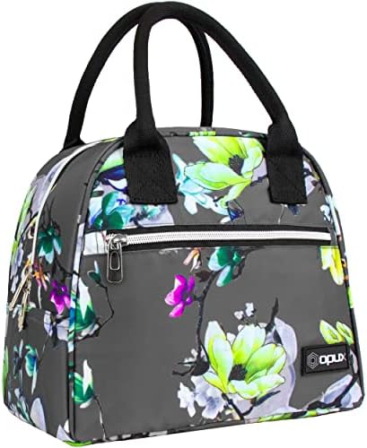  PUX Insulated Lunch Box Women, Lunch Bag Tote Girls Kids Teen Adult, Cute Soft Lunch Cooler Container Work School, Reusable Thermal Food Meal Prep Organizer Lunch Pail Travel Beach, Floral Purple