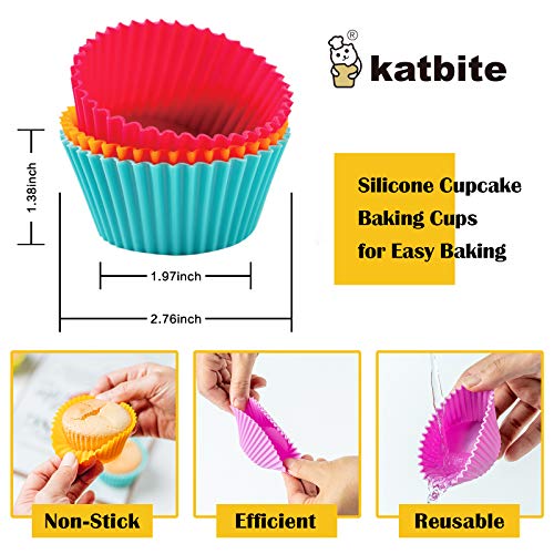  Katbite Silicone Cupcake Baking Cups 24 Pack, Heavy Duty Silicone Baking Cups, Reusable & Non-stick Muffin Cupcake Liners Holders Set For Party Halloween Christmas Bakery Molds Supplies