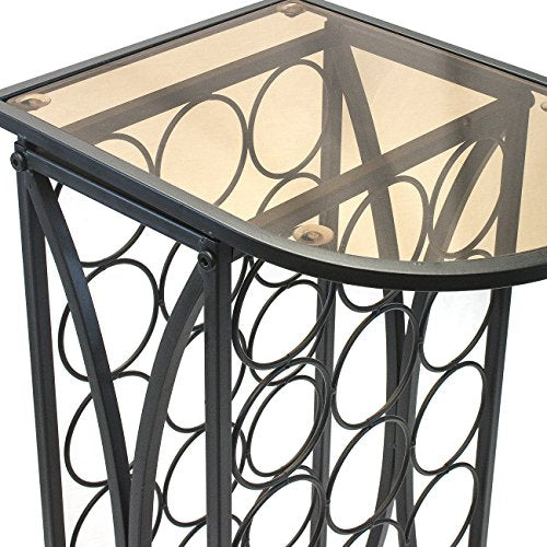  Wine Rack Stand Bordeaux Chateau Style With Glass Table Top - Holds 18 Bottles Of Your Favorite Wine - Elegant Looking French Style Wine Rack To Compliment Any Space (Wine Stand - 18 Bottles).