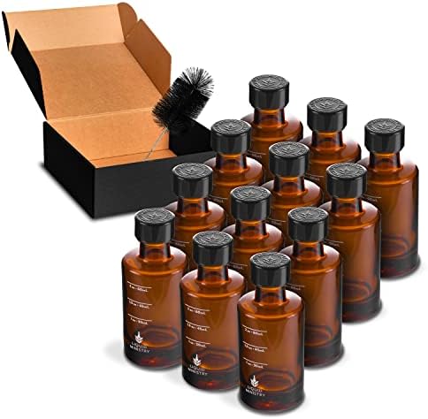  (12-pack) 2.4oz / 70mL Glass Small Sample Bottles Clear Color With Capacity Markings, Lids, And Brush | 2 Oz+ Leak Proof & Perfect For Whiskey, Oils, Travel, Juice, & More