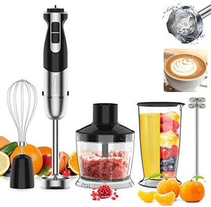  5-In-1 Immersion Blender 800W 12-Speed Stainless Steel Hand Blender With Milk Frother, Egg Whisk, BPA-Free 500ml Chopper And 700ml Beaker With Lid For Soup, Smoothie, Baby Food
