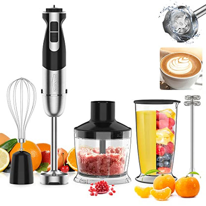  5-In-1 Immersion Blender 800W 12-Speed Stainless Steel Hand Blender With Milk Frother, Egg Whisk, BPA-Free 500ml Chopper And 700ml Beaker With Lid For Soup, Smoothie, Baby Food