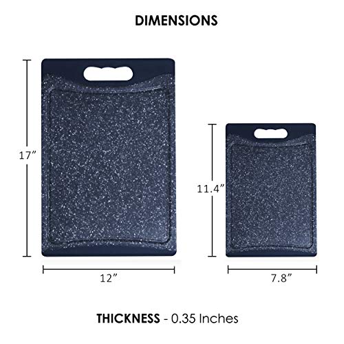  HEF GRIDS Durable Plastic Cutting Board Set, Chopping Board Thick Plastic, For Vegetable Meat Or Cheese With Non-Slip Feet And Handles With Juice Groove (Blue Marble)