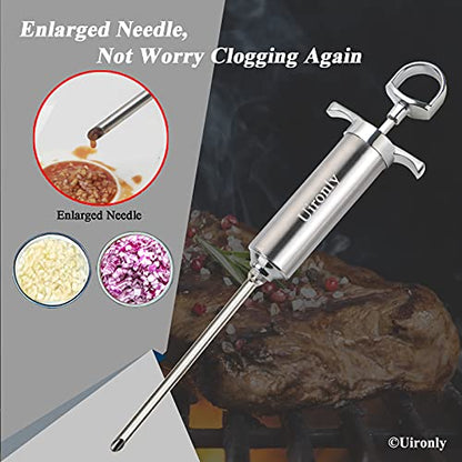  Uironly Meat Injector,Turkey Seasoning Injection Kit With 3 Professional Marinade Injector Needles For Grill Smoker BBQ Brisket; Include User Manual, E-Book - Storage Case