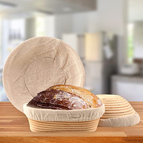  Bread Proofing Baskets Set Of 2 8.5 Inch Round Dough Proofing Bowls W/Liners Perfect For Home Sourdough Bakers Baking