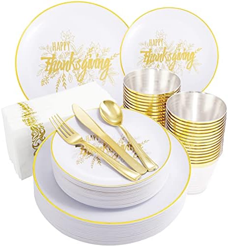  175PCS Pink Plastic Plates With Gold Disposable Silverware-Include 50 Plates 25Knives 25Forks 25Spoons 25Cups And 25Napkins-Ideal For Wedding, Party, Shower&Mother’s Day
