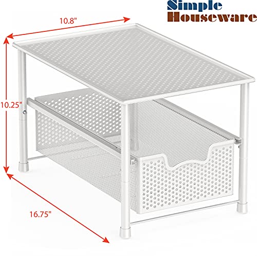 Tackable Under Sink Cabinet Sliding Basket Organizer Drawer, White