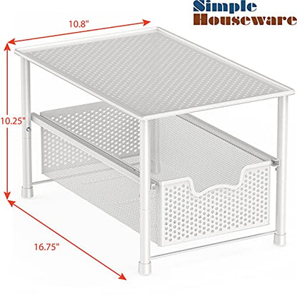  Tackable Under Sink Cabinet Sliding Basket Organizer Drawer, White