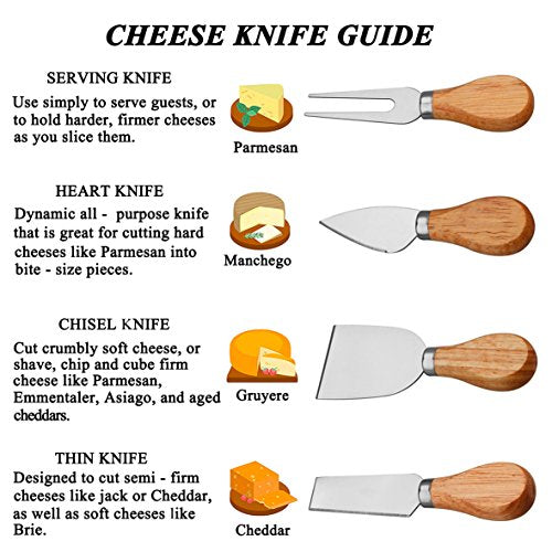  Bamboo Cheese Board Set Cheese Plate 13'' X 13'' With Integrated Slide-Out Drawer And 4 Specialist Cheese Knives Set
