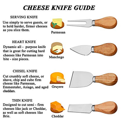  Bamboo Cheese Board Set Cheese Plate 13'' X 13'' With Integrated Slide-Out Drawer And 4 Specialist Cheese Knives Set
