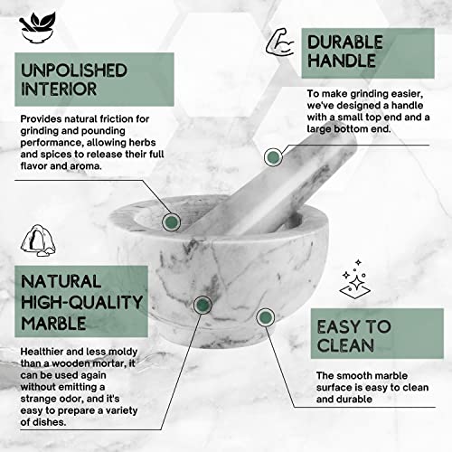  Marble Mortar And Pestle Set - Solid Marble Stone Grinder Bowl Holder For Guacamole, Herbs, Spices, Garlic, Kitchen, Cooking, Medicine