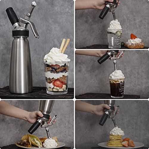  CURTA Professional Whipped Cream Dispenser, 18-8 Stainless Steel Food Grade Cream Whipper, Cream Maker With 3 Decorating Stainless Steel Nozzles, 500ml / 1 Pint Canister, N2O Chargers (Not Included)
