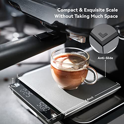  Coffee Scale With Timer, Maestri House Espresso Scale, 0.1g Accurate Rechargeable Scale For Espresso And Pour-Over Coffee, Stainless Steel For Keeping Clean, Digital LCD Weigh Scale, Kitchen Scale