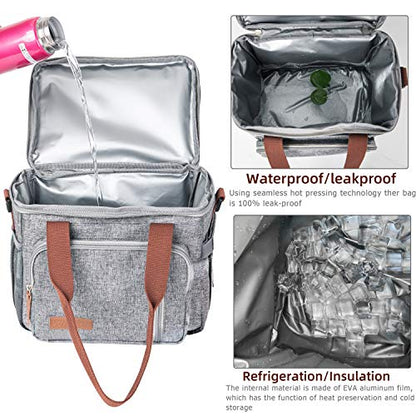  Dult Lunch Box For Work, Expandable Large Lunch Bags For Women Men, Leakproof Double Deck Lunch Box Cooler Tote Bag With Removable Shoulder Strap (Grey)